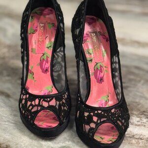 Betsey Johnson black lace stilettos